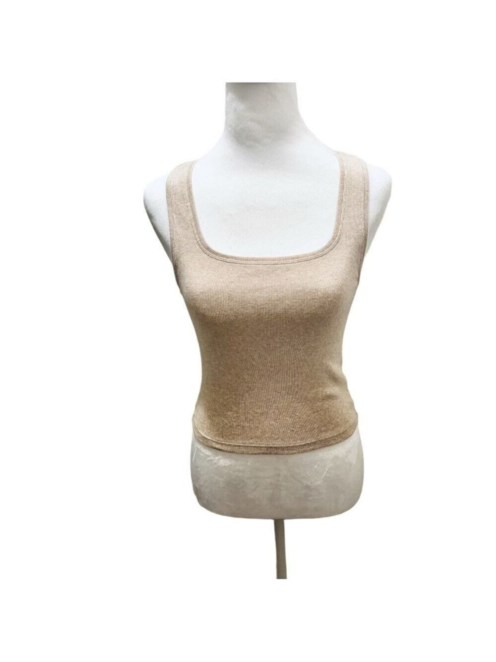 American Eagle Beige Ribbed Square Neck Tank Top small
